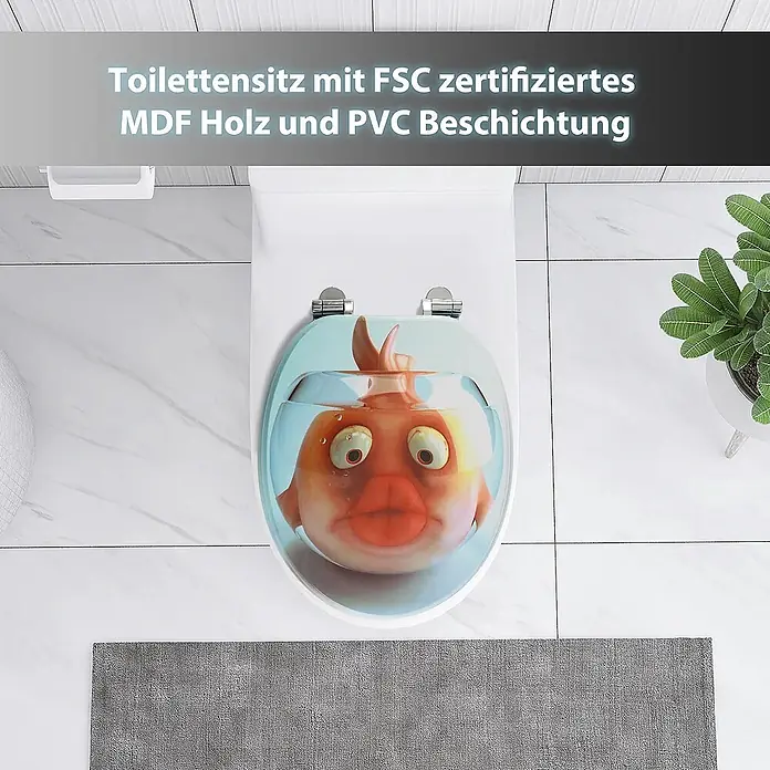 SAINOS WC-Sitz MDF WC-Sitz Orange Tiere, O-Form, Absenkautomatik, Zinkscharniere, Unten - MDF, Orange, Mit Absenkautomatik