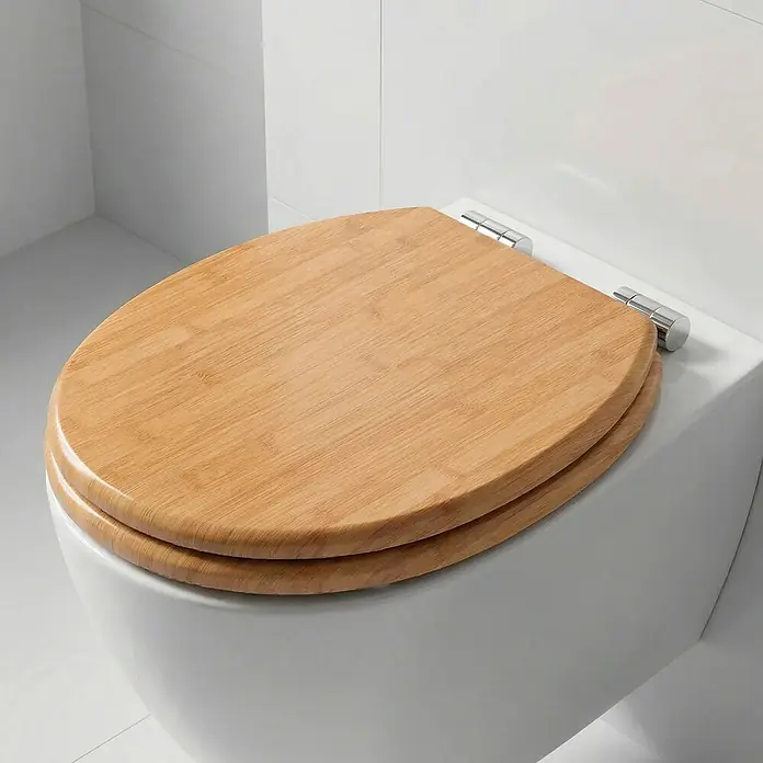 SAINOS WC-Sitz MDF WC-Sitz Gelb Holzoptik, O-Form, Absenkautomatik, Zinkscharniere, Unten - MDF, Gelb, Mit Absenkautomatik