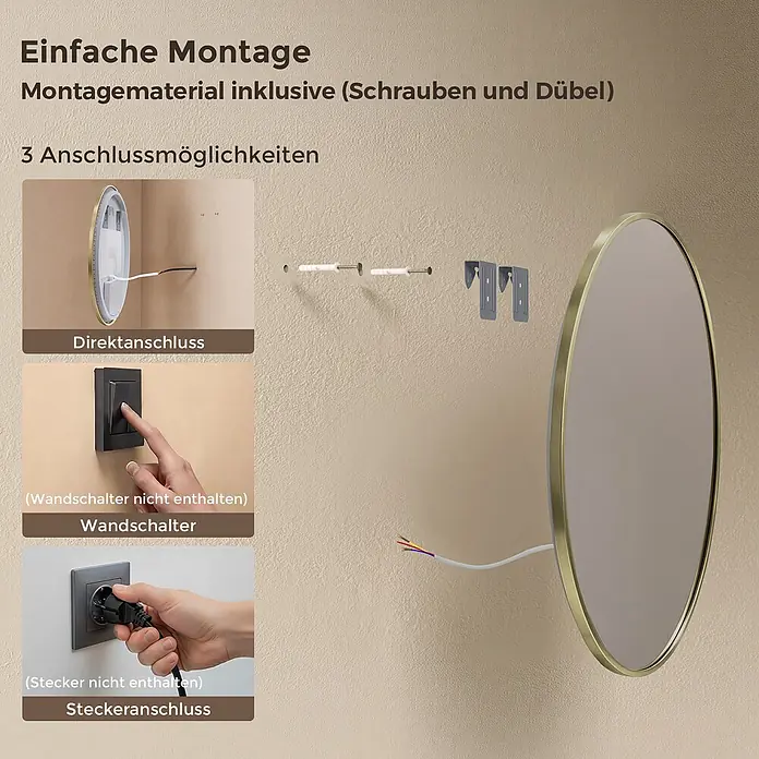 S'AFIELINA Lichtspiegel Luna Select - 70 x 70 cm, Leuchtmittel