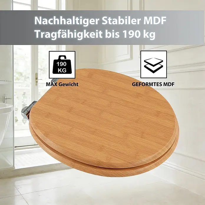 SAINOS WC-Sitz MDF WC-Sitz Gelb Holzoptik, O-Form, Absenkautomatik, Zinkscharniere, Unten - MDF, Gelb, Mit Absenkautomatik