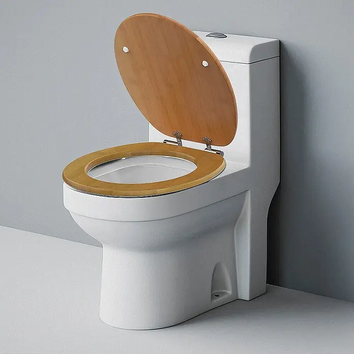 SAINOS WC-Sitz MDF WC-Sitz Gelb Holzoptik, O-Form, Absenkautomatik, Zinkscharniere, Unten - MDF, Gelb, Mit Absenkautomatik