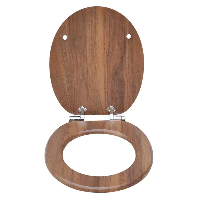 SAINOS WC-Sitz MDF WC-Sitz Braun Holzoptik, O-Form, Absenkautomatik, Zinkscharniere, Unten - MDF, Braun, Mit Absenkautomatik
