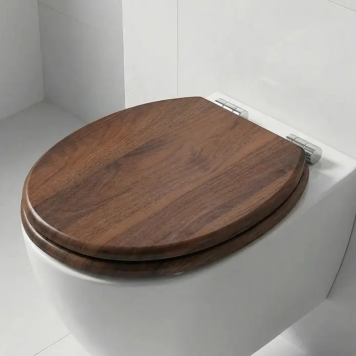 SAINOS WC-Sitz MDF WC-Sitz Braun Holzoptik, O-Form, Absenkautomatik, Zinkscharniere, Unten - MDF, Braun, Mit Absenkautomatik