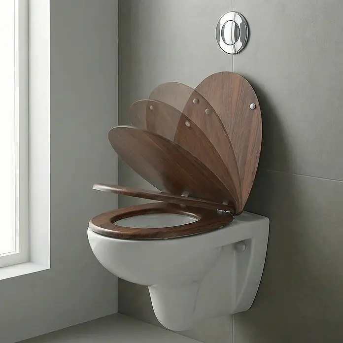 SAINOS WC-Sitz MDF WC-Sitz Braun Holzoptik, O-Form, Absenkautomatik, Zinkscharniere, Unten - MDF, Braun, Mit Absenkautomatik
