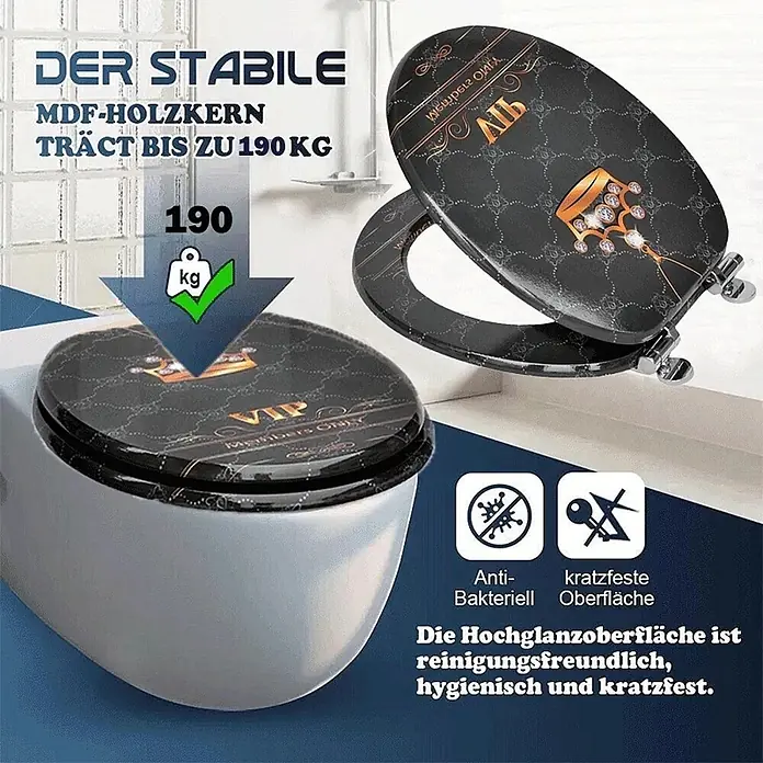 SAINOS WC-Sitz MDF WC-Sitz Schwarz, O-Form, Absenkautomatik, Zinkscharniere, Unten - MDF, Schwarz, Mit Absenkautomatik