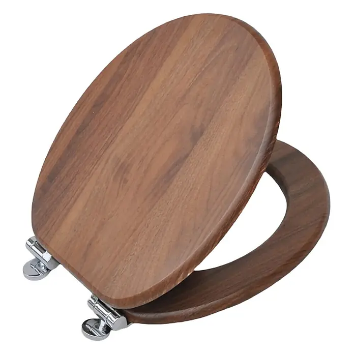 SAINOS WC-Sitz MDF WC-Sitz Braun Holzoptik, O-Form, Absenkautomatik, Zinkscharniere, Unten - MDF, Braun, Mit Absenkautomatik