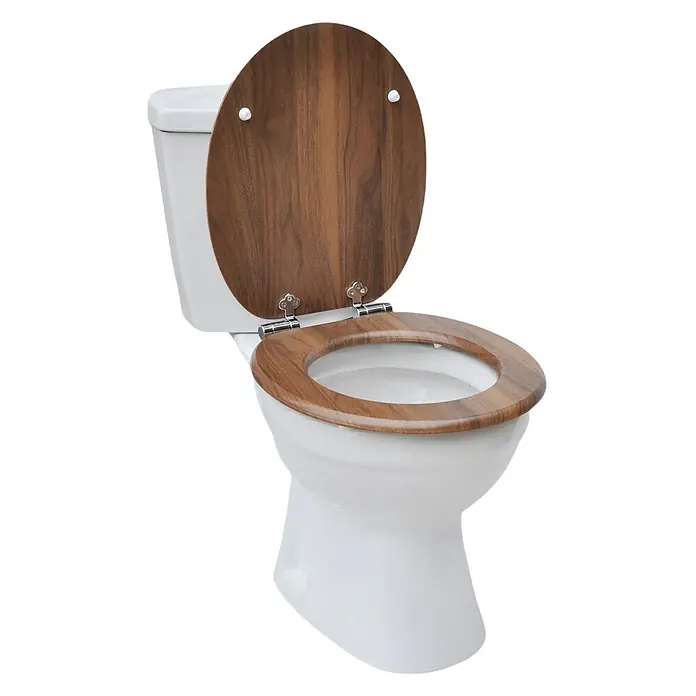 SAINOS WC-Sitz MDF WC-Sitz Braun Holzoptik, O-Form, Absenkautomatik, Zinkscharniere, Unten - MDF, Braun, Mit Absenkautomatik