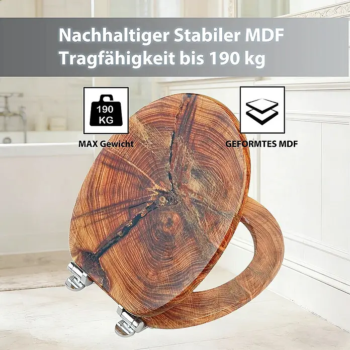 SAINOS WC-Sitz MDF WC-Sitz Gelb Holzoptik, O-Form, Absenkautomatik, Zinkscharniere, Unten - MDF, Gelb, Mit Absenkautomatik