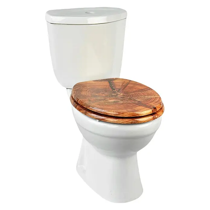 SAINOS WC-Sitz MDF WC-Sitz Gelb Holzoptik, O-Form, Absenkautomatik, Zinkscharniere, Unten - MDF, Gelb, Mit Absenkautomatik