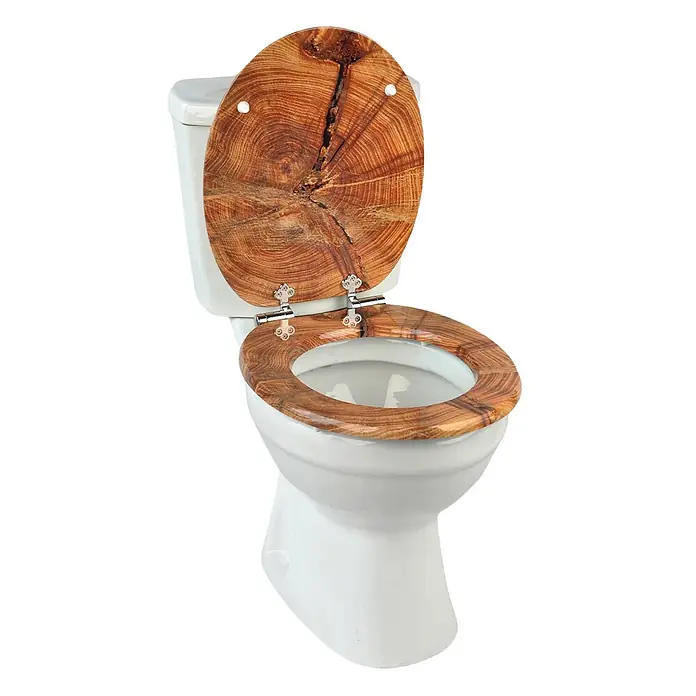 SAINOS WC-Sitz MDF WC-Sitz Gelb Holzoptik, O-Form, Absenkautomatik, Zinkscharniere, Unten - MDF, Gelb, Mit Absenkautomatik