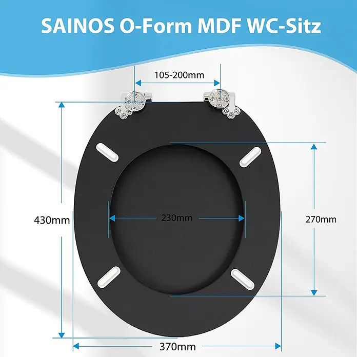 SAINOS WC-Sitz MDF WC-Sitz Gelb, O-Form, Absenkautomatik, Zinkscharniere, Untermontage - MDF, Schwarz, Mit Absenkautomatik