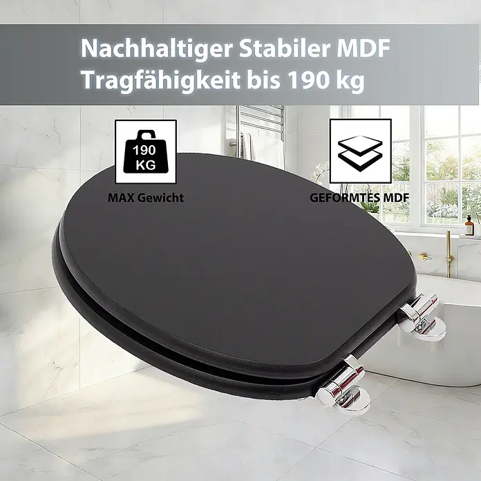 SAINOS WC-Sitz MDF WC-Sitz Gelb, O-Form, Absenkautomatik, Zinkscharniere, Untermontage - MDF, Schwarz, Mit Absenkautomatik