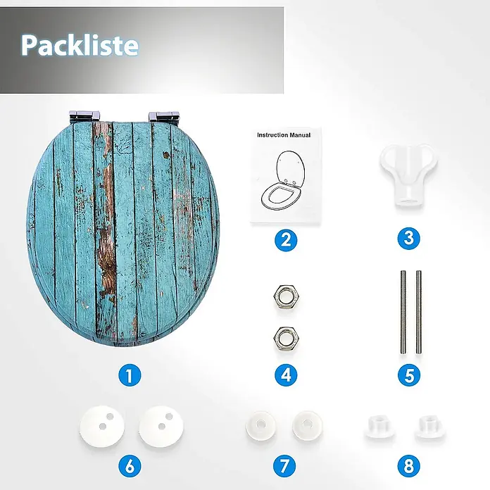 SAINOS WC-Sitz MDF WC-Sitz Blau Holzoptik, O-Form, Absenkautomatik, Zinkscharniere, Unten - MDF, Blau, Mit Absenkautomatik