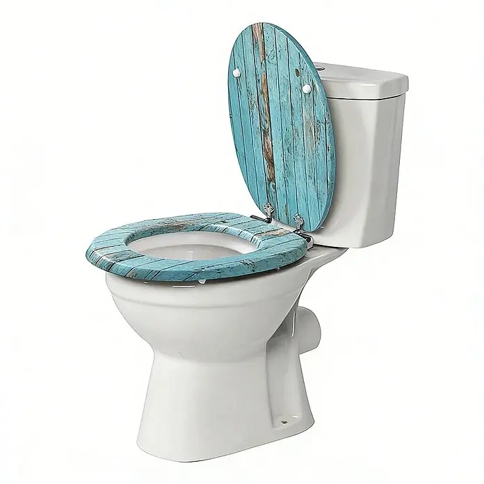 SAINOS WC-Sitz MDF WC-Sitz Blau Holzoptik, O-Form, Absenkautomatik, Zinkscharniere, Unten - MDF, Blau, Mit Absenkautomatik