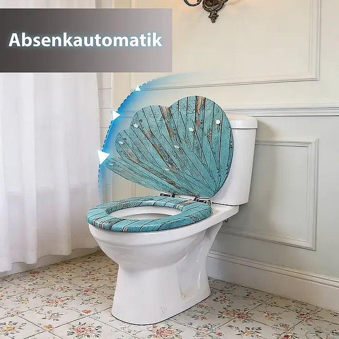SAINOS WC-Sitz MDF WC-Sitz Blau Holzoptik, O-Form, Absenkautomatik, Zinkscharniere, Unten - MDF, Blau, Mit Absenkautomatik