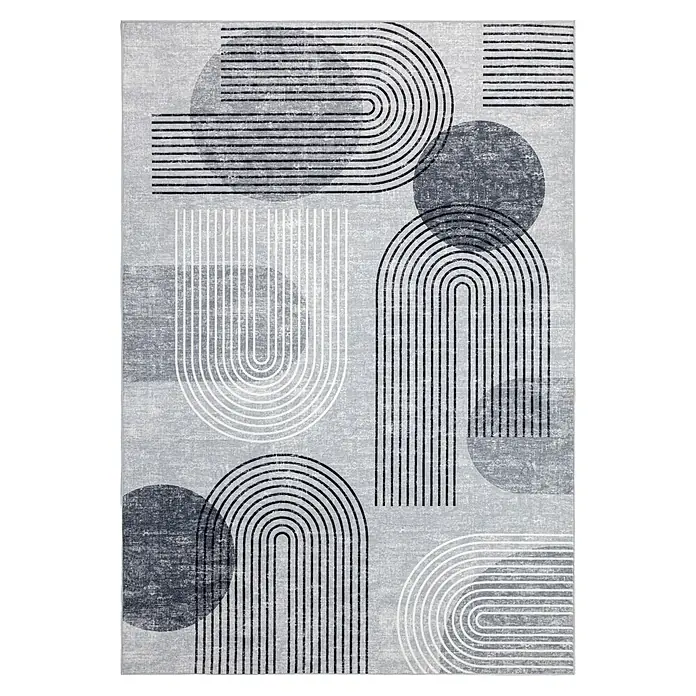 Kayoom Kurzflorteppich Visionary 126 - Grau, 330 x 230 cm, 80 % Polyester, 20 % Baumwolle - Draufsicht