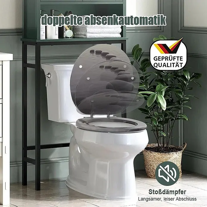 SAINOS WC-Sitz MDF WC-Sitz Schwarz 3D, O-Form, Absenkautomatik, Zinkscharniere, Unten - MDF, Schwarz, Mit Absenkautomatik