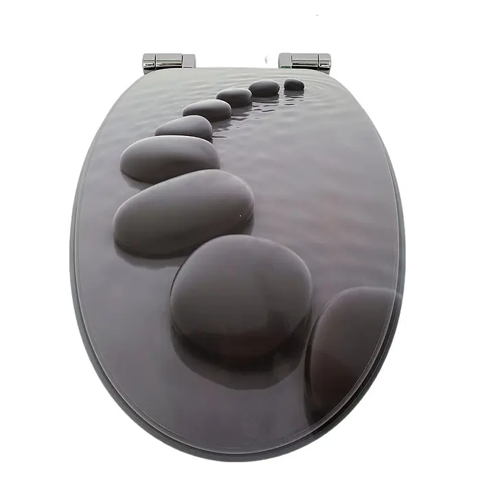 SAINOS WC-Sitz MDF WC-Sitz Schwarz 3D, O-Form, Absenkautomatik, Zinkscharniere, Unten - MDF, Schwarz, Mit Absenkautomatik