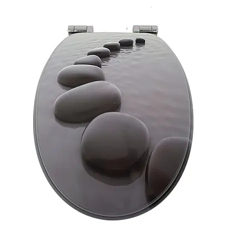 SAINOS  WC-Sitz MDF WC-Sitz Schwarz 3D, O-Form, Absenkautomatik, Zinkscharniere, Unten