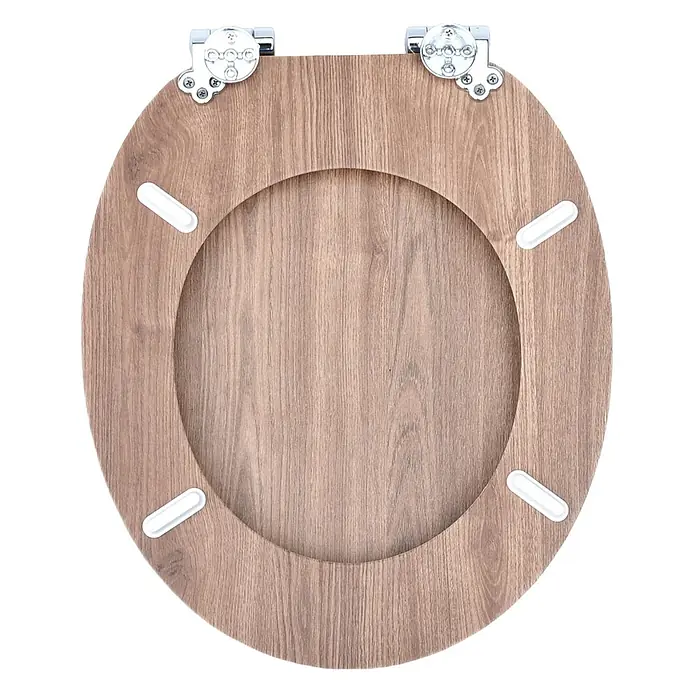 SAINOS WC-Sitz MDF WC-Sitz Beige Holzoptik, O-Form, Absenkautomatik, Zinkscharniere, Unten - MDF, Beige, Mit Absenkautomatik