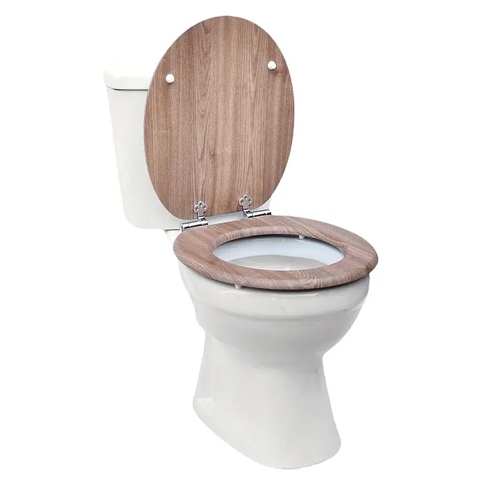 SAINOS WC-Sitz MDF WC-Sitz Beige Holzoptik, O-Form, Absenkautomatik, Zinkscharniere, Unten - MDF, Beige, Mit Absenkautomatik