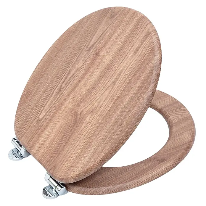 SAINOS WC-Sitz MDF WC-Sitz Beige Holzoptik, O-Form, Absenkautomatik, Zinkscharniere, Unten - MDF, Beige, Mit Absenkautomatik