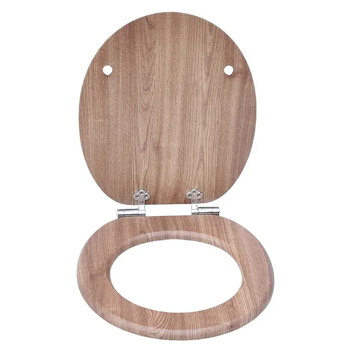SAINOS WC-Sitz MDF WC-Sitz Beige Holzoptik, O-Form, Absenkautomatik, Zinkscharniere, Unten - MDF, Beige, Mit Absenkautomatik