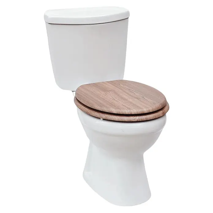 SAINOS WC-Sitz MDF WC-Sitz Beige Holzoptik, O-Form, Absenkautomatik, Zinkscharniere, Unten - MDF, Beige, Mit Absenkautomatik