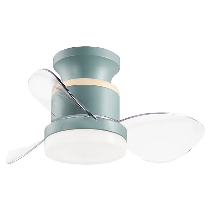 Alemar Ventilador de techo Salento - Verde, 50 mm, 30 W - Ventilador de techo moderno con cuerpo gris verdoso, banda crema, aspas transparentes y luz LED blanca integrada.
