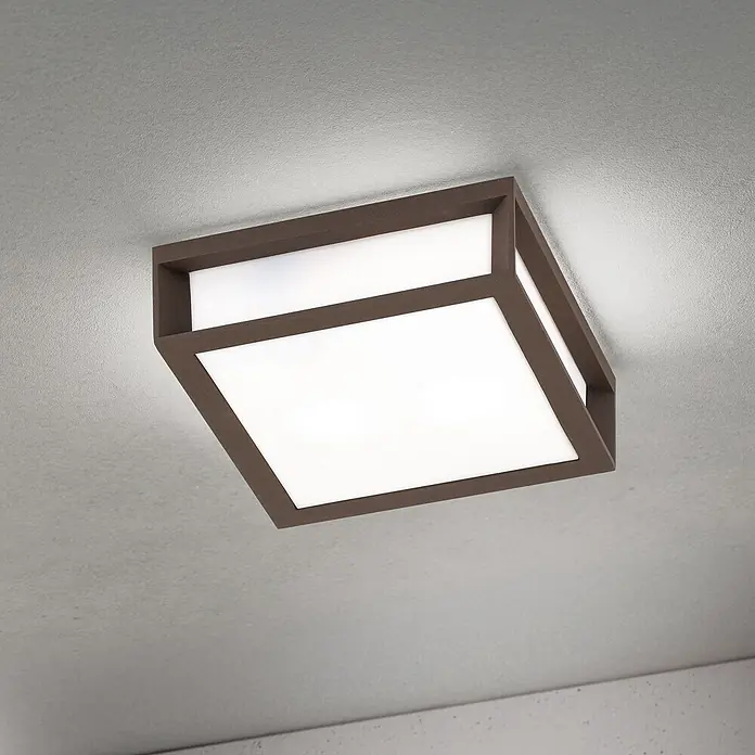 Orion Leuchten Außenwand- & Deckenleuchte Henry - 30 W, L x B x H: 26 x 26 x 8 cm, Corten, Opal, IP44