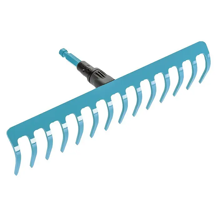 Gardena Combisystem Gartenrechen - Arbeitsbreite: 36 cm, Stahl, Anzahl Zinken: 14 - Dieser Rechen in hellblau mit verstellbarem Griff ist ideal für die Gartenarbeit, um Laub und Rasenschnitt zu entfernen.