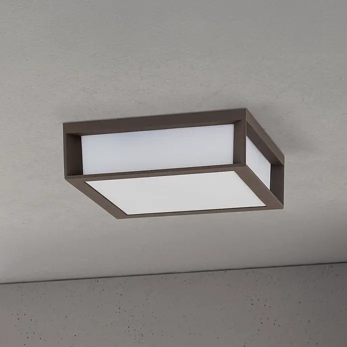 Orion Leuchten Außenwand- & Deckenleuchte Henry - 30 W, L x B x H: 26 x 26 x 8 cm, Corten, Opal, IP44