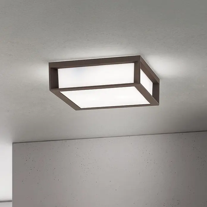 Orion Leuchten Außenwand- & Deckenleuchte Henry - 30 W, L x B x H: 26 x 26 x 8 cm, Corten, Opal, IP44