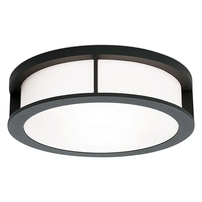 Orion Leuchten Außenwand- & Deckenleuchte Henry - 30 W, L x B x H: 30 x 30 x 8 cm, Schwarz, Opal, IP44 - Runde dunkelgraue Decken-/Wandleuchte mit weißem Diffusor.