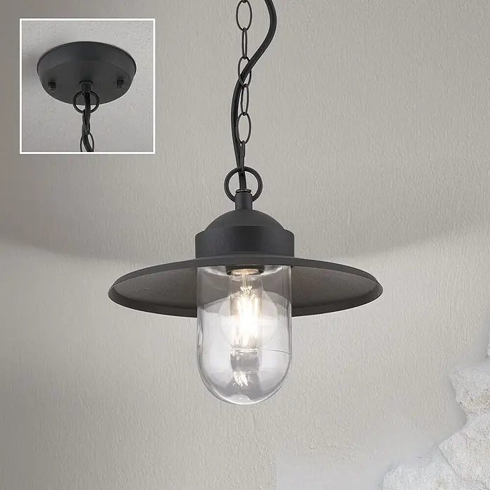 Orion Leuchten Außenwand- & Deckenleuchte Edward - 60 W, L x B x H: 27,5 x 27,5 x 100 cm, Schwarz, Klar, IP44