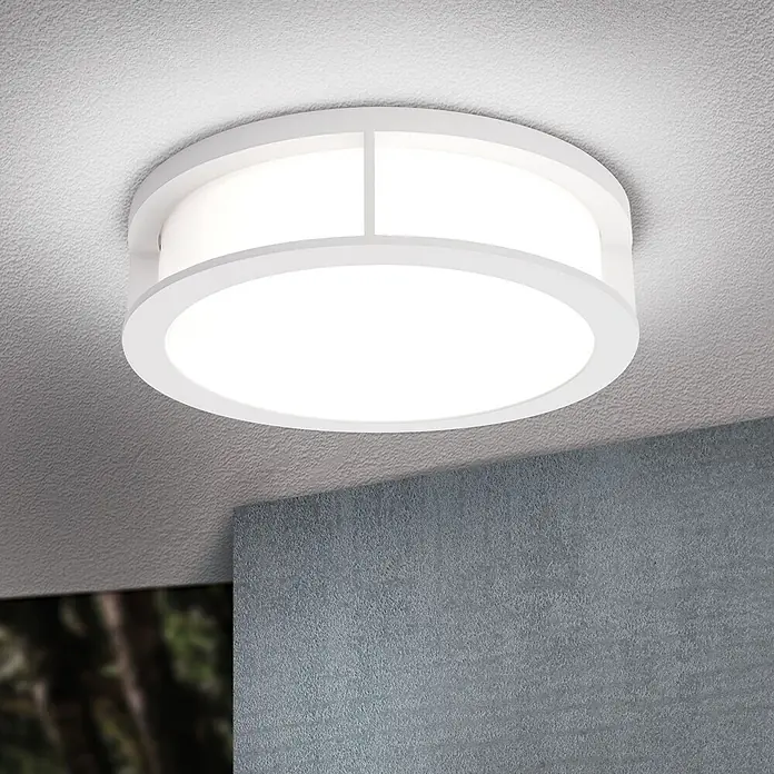 Orion Leuchten Außenwand- & Deckenleuchte Henry - 30 W, L x B x H: 30 x 30 x 8 cm, Weiß, Opal, IP44