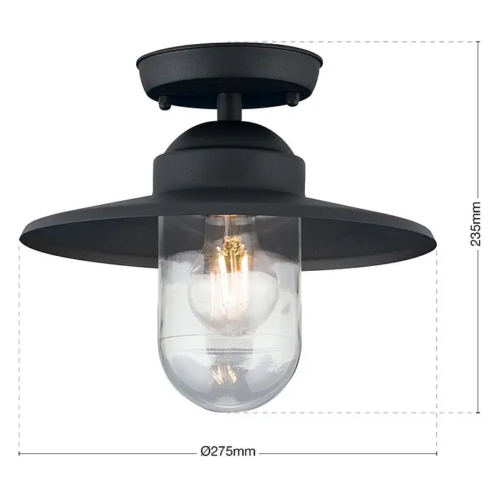 Orion Leuchten Außenwand- & Deckenleuchte Edward - 60 W, L x B x H: 27,5 x 27,5 x 23,5 cm, Schwarz, Klar, IP44