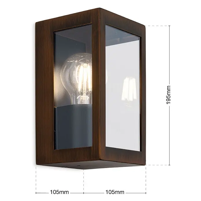 Orion Leuchten Außenwand- & Deckenleuchte Lumina - 40 W, L x B x H: 10,5 x 10,5 x 19,5 cm, Braun, Klar, IP44