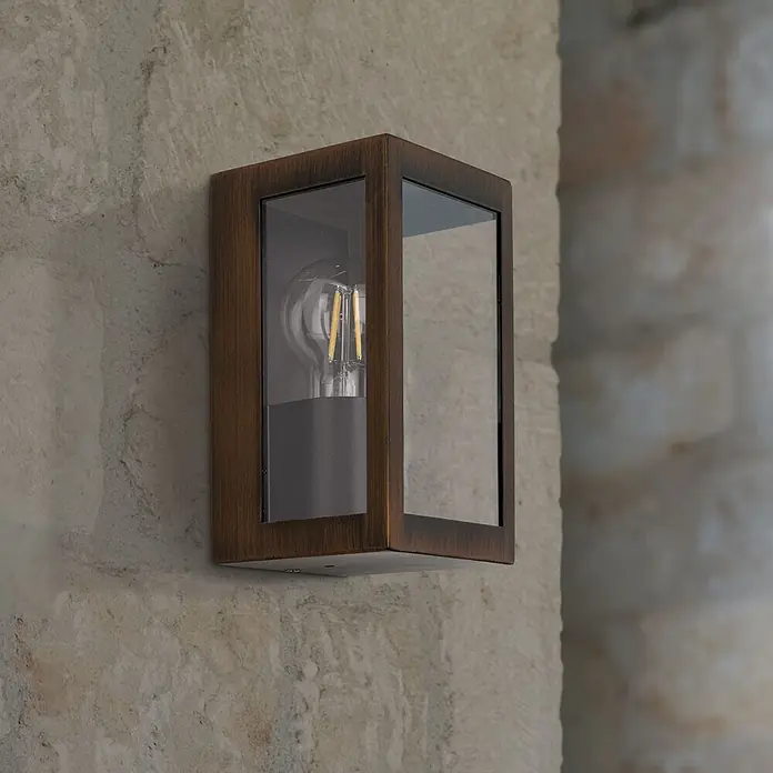 Orion Leuchten Außenwand- & Deckenleuchte Lumina - 40 W, L x B x H: 10,5 x 10,5 x 19,5 cm, Braun, Klar, IP44