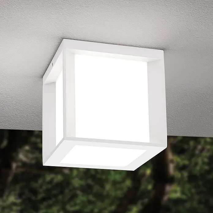 Orion Leuchten Außenwand- & Deckenleuchte Henry - 30 W, L x B x H: 16 x 16 x 16 cm, Weiß, Opal, IP44