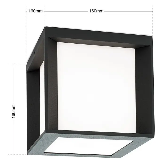 Orion Leuchten Außenwand- & Deckenleuchte Henry - 30 W, L x B x H: 16 x 16 x 16 cm, Schwarz, Opal, IP44