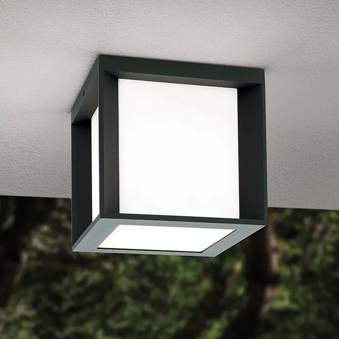 Orion Leuchten Außenwand- & Deckenleuchte Henry - 30 W, L x B x H: 16 x 16 x 16 cm, Schwarz, Opal, IP44