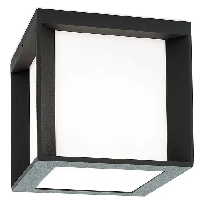 Orion Leuchten Außenwand- & Deckenleuchte Henry - 30 W, L x B x H: 16 x 16 x 16 cm, Schwarz, Opal, IP44