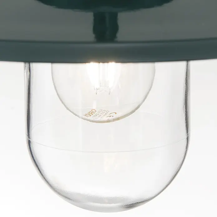 Orion Leuchten Außenwand- & Deckenleuchte Edward - 60 W, L x B x H: 27,5 x 27,5 x 100 cm, Grün, Klar, IP44 - Dunkelgrüne Außenlampe mit klarem Glasschirm und beleuchteter Glühbirne.