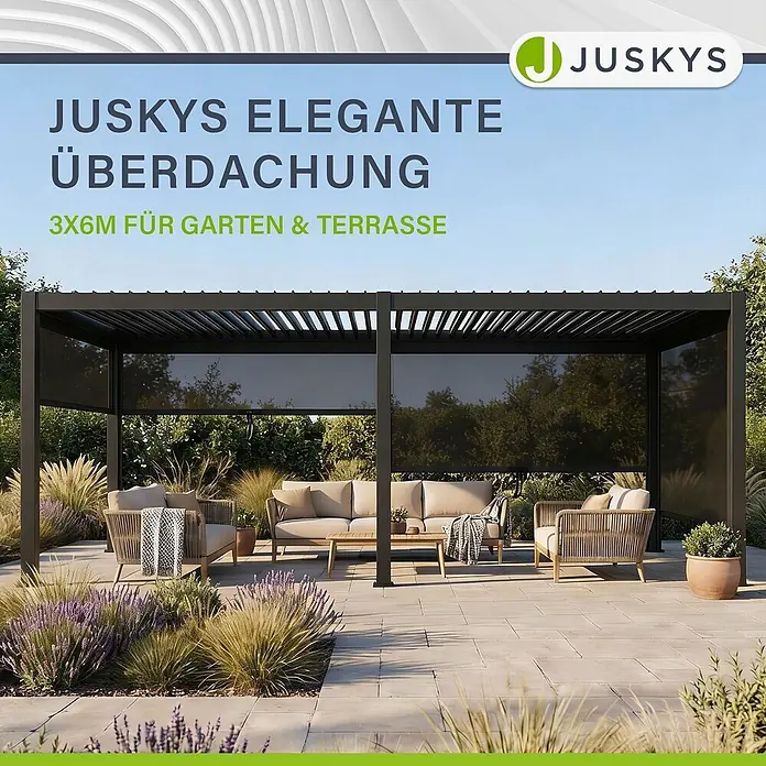 Juskys Pergola mit Lamellendach - B x T: 590 x 300 cm, Farbe Gestell: Anthrazit