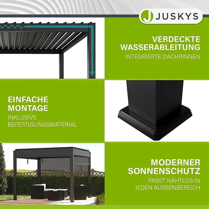 Juskys Pergola mit Lamellendach - B x T: 300 x 300 cm, Farbe Gestell: Anthrazit