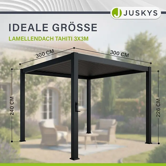 Juskys Pergola mit Lamellendach - B x T: 300 x 300 cm, Farbe Gestell: Anthrazit