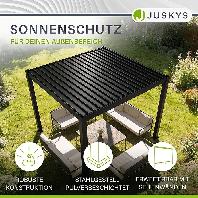 Juskys Pergola mit Lamellendach - B x T: 300 x 300 cm, Farbe Gestell: Anthrazit