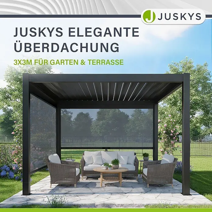 Juskys Pergola mit Lamellendach - B x T: 300 x 300 cm, Farbe Gestell: Anthrazit