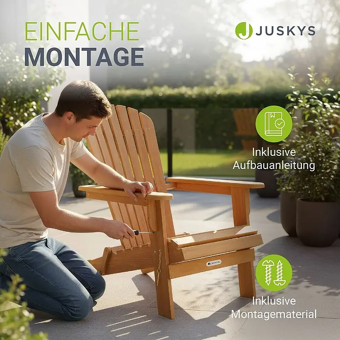 Juskys Garten-Loungesessel Korfu - 3 Stk., Akazienholz, Klappbar, Natur, B x T x H: 69 x 85 x 94 cm